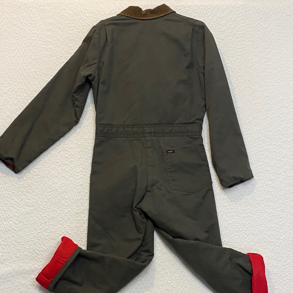 Women's Olive Grey Jumpsuit with Brown Corduroy Collar - Picture 6 of 11